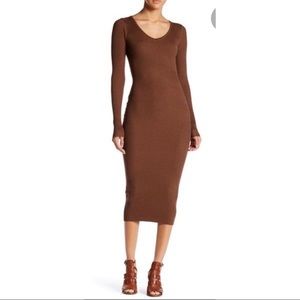 HYFVE Midi Knit Bodycon Brown Medium Dress NWT